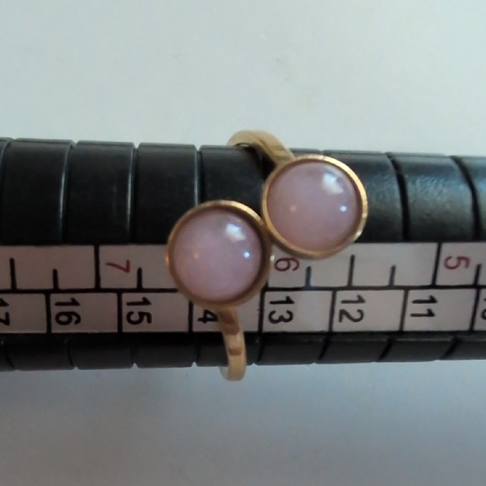 Stainless Steel Chic Gold Ring with Dual Pink Stones